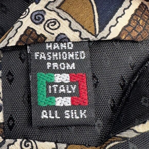 Nob Hill Mens Silk Dress Tie Made in Italy Square Scroll Geometric Design 57" 4" - Picture 9 of 12